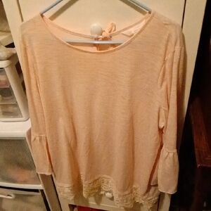 Women's Peach Lace Trim Top